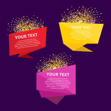 Origami geometric vector banner elements with gold. Paper pieces.