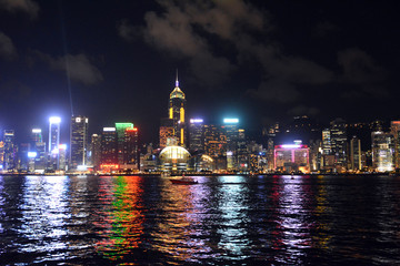 Fototapeta premium Hong Kong skyline view from Kowloon side, colorful night.