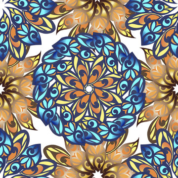 Seamless pattern with oriental mandalas. Floral wallpaper. Decorative ornament for fabric, textile, wrapping paper