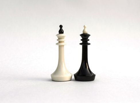 Chess pieces. White and black king as heads of state on a white background