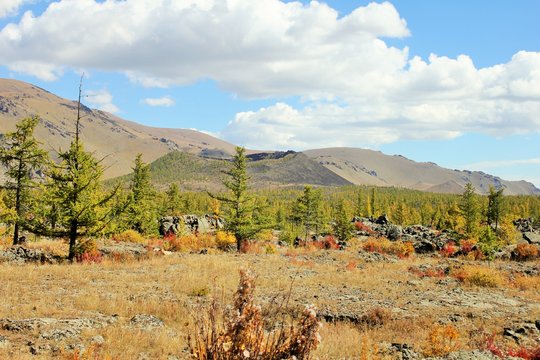 Old Volcano of khorgo uul in Mongolia autumn