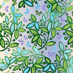 Spring seamless pattern with leaves and butterflies. Decorative ornament for fabric, textile, wrapping paper