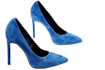 Pair of blue suede shoes as Fashion and beauty concept