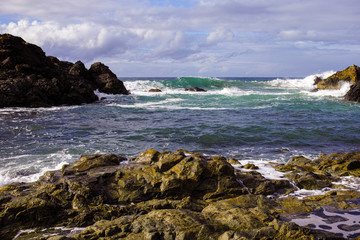 Rocky seashore with waves at Port Macquarie Australia