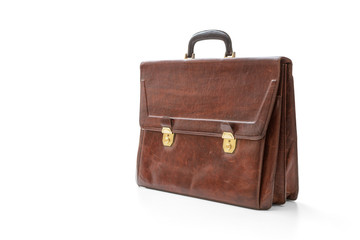Old leather briefcase - obrazy, fototapety, plakaty