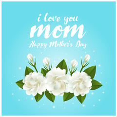 i love mom mother day text and jasmine flower on blue background vector design