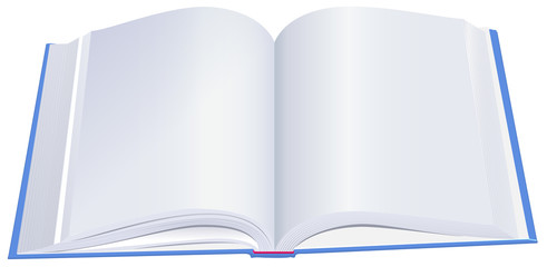 Open hardcover book with blue cover