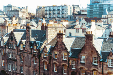 Street view of Historic Old Town Houses in Edinburgh, Scotland