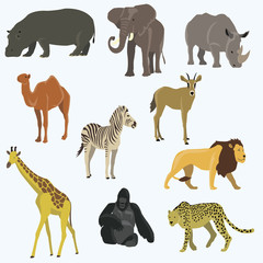 African animals cartoon vector icon set.