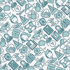 Psychological help seamless pattern with thin line icons. Vector illustration for web page, banner, print media.