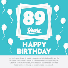 89 th birthday celebration greeting card paper art style design, birthday invitation poster background with balloons. eighty nine anniversary celebrations blue color