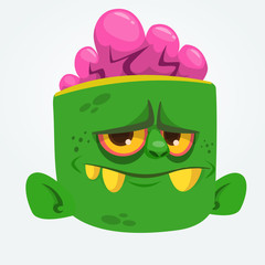 Funny Zombie Head Cartoon Character. Halloween vector illustration
