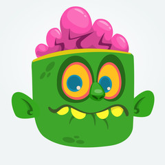 Cartoon Cute Happy Zombie Head. Halloween vector illustration