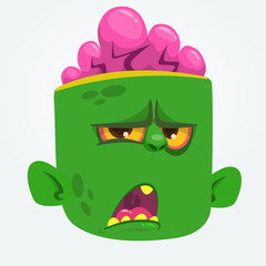 Funny Zombie Head Cartoon Character. Halloween vector illustration