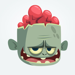 Cartoon funny gray zombie head. Vector illustration
