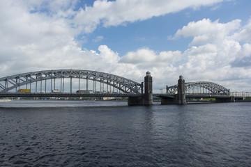 Naklejka premium Bolsheokhtinsky bridge in the afternoon saint petersburg.