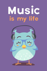 vector cartoon style blue owl seamless pattern