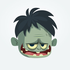 Cartoon funny Zombie Head smiling. Halloween vector illustration