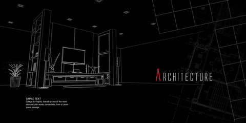 Editable vector illustration of an outline sketch of a living room interior