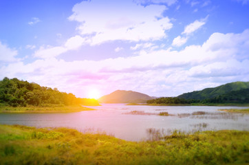 Landscape River and mountain view in the morning