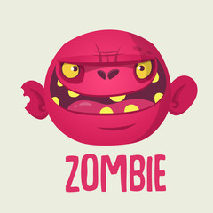 Cute cartoon zombie head. Halloween vector illustration isolated