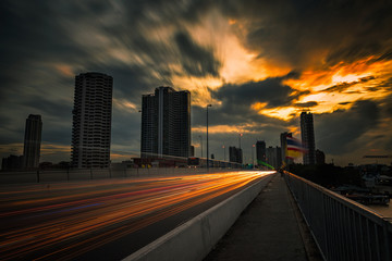 Fototapeta premium Car light trails at bangkok city,Thailand