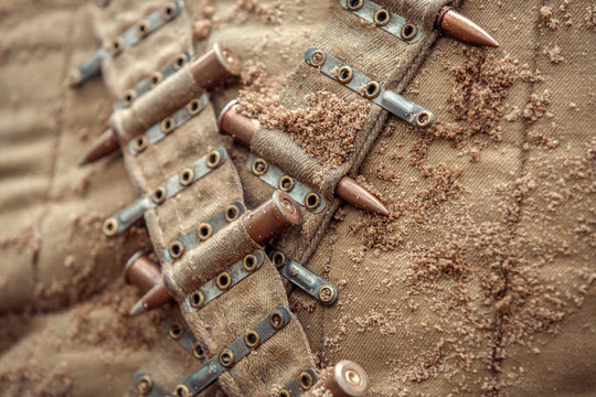cartridge belt on a back of soldier