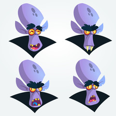Cartoon vampire heads icons. Vector illustration of vampire emotions