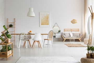 Dining space and living room in apartment
