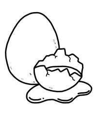 cracked egg / cartoon vector and illustration, black and white, hand drawn, sketch style, isolated on white background.