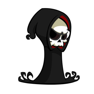 Grim reaper cartoon character  isolated on a white background. Cute death character in black hood