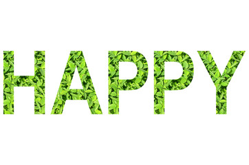 English alphabet of HAPPY. made from green grass on white background for isolated with clipping path, Capital letter and small letter  from green grass on white background for isolated