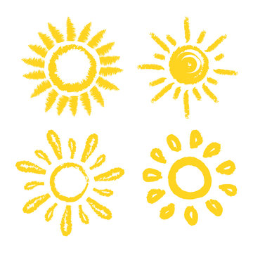 Vector set of sun. Four painted solar symbols.