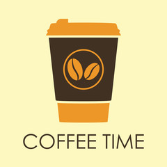 Coffee time banner with disposable cup of coffee icon. Vector illustration.