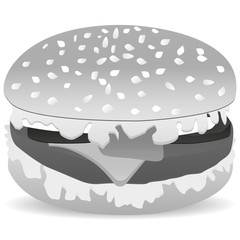 Picture of burger with cheese, meat, tomatoes, lettuce and onion