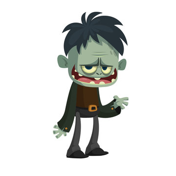 Vector cartoon image of a funny green zombie business suit isolated on a light gray background. Halloween vector illustration.