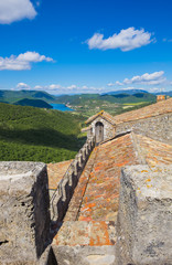 Lookout to Lago di Piediluco from top of Labro. Roofs of Nobili Vitelleschi Castle