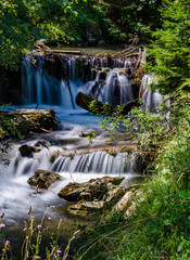 Landscape of waterfall Shypit in the Ukrainian Carpathian Mountains on the long exposure