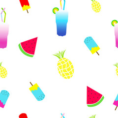 seamless tileable summer texture with ice cream, watermelon, pineapple and cocktail