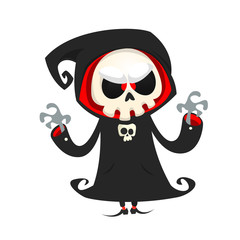 Grim reaper cartoon character  isolated on a white background. Cute death character in black hood