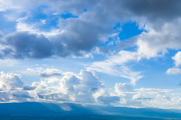 Naklejka na ściany i meble Beautyl sky with cloudy above mountain range, serenity nature background.