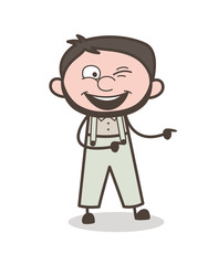 Cartoon Funny Adult Man Smiling Face with Pointing Finger Vector Illustration