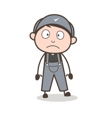 Cartoon Scared Service Boy Face Expression Vector Illustration