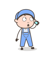 Cartoon Service Boy Talking with Client on Phone Vector Illustration