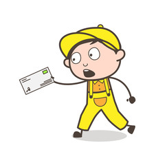 Cartoon Boy in Hurry to Deliver the Letter Vector Concept
