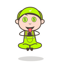 Cartoon Greedy Boy Money-Mouth Face Vector Illustration