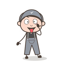 Cartoon Funny Boy Showing Eyes and Tongue Vector Concept