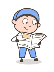 Cartoon Boy Searching Job in Newspaper Vector Illustration