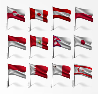 Collection of flags of world flagpole