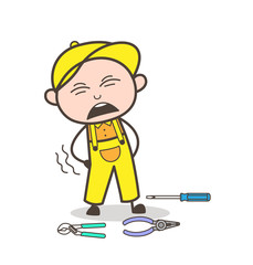 Cartoon Mechanic Got Hurt While Working Vector Illustration